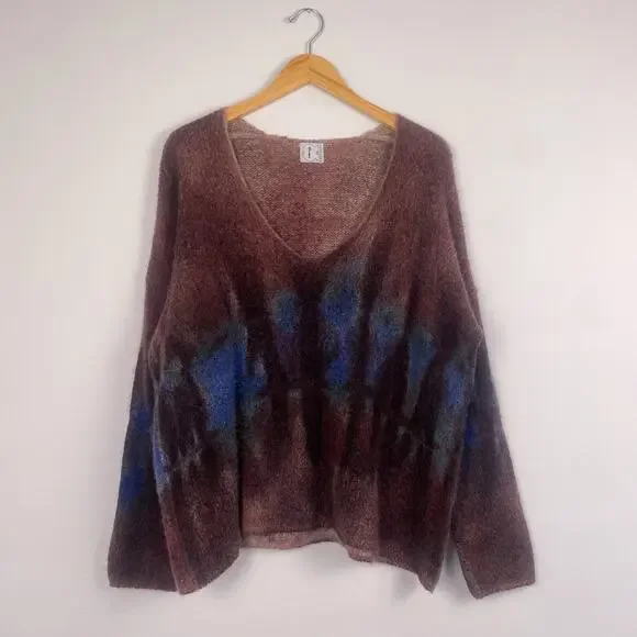 F Cashmere by Fissore Sweaters Tie Dye V-Neck Knit Sweater Large